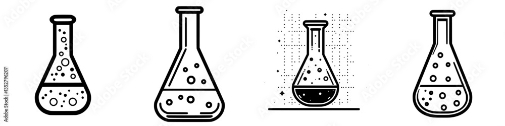 Poster different types of laboratory glassware showcasing flasks with bubbling liquids during a science exp