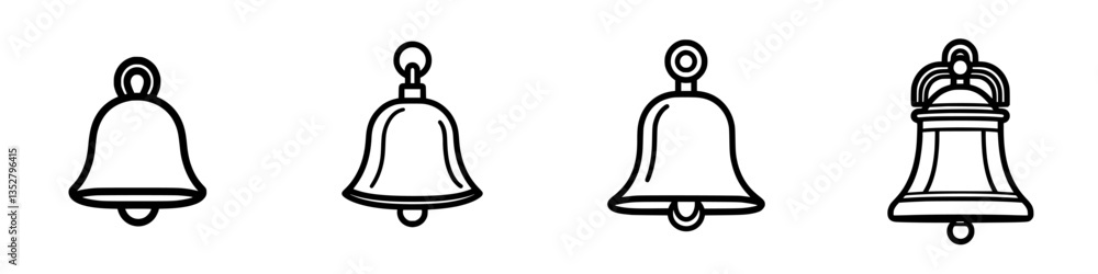 Poster Different styles of bells displayed in a simple format, showcasing their unique designs and shapes