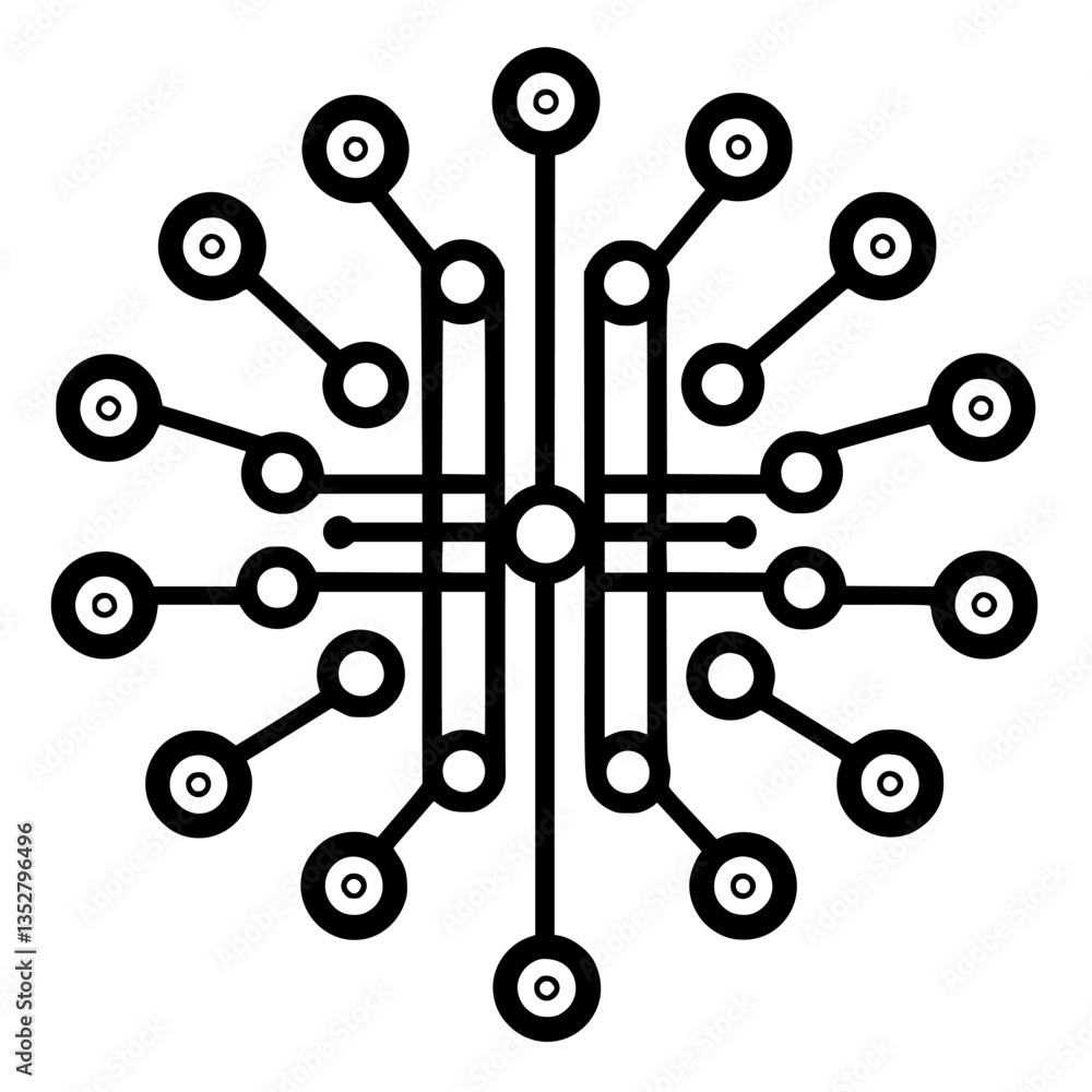 Poster complex geometric abstract design representing technological networks and connections in black and w