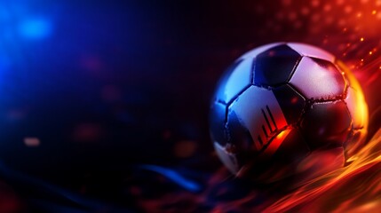 Fototapeta premium A Striking Soccer Ball on a Fiery Energetic Background with Dynamic Light