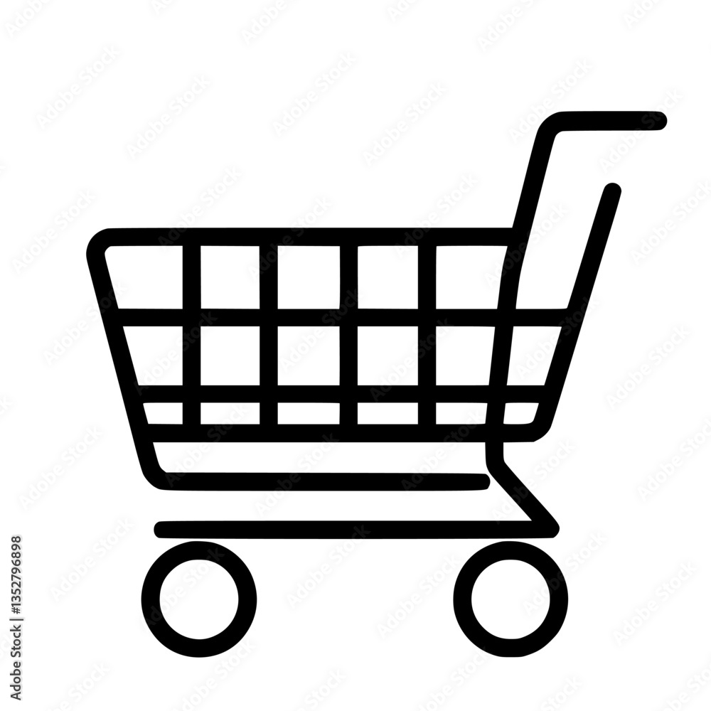 Poster shopping cart outline in a minimalist style for e-commerce applications and websites