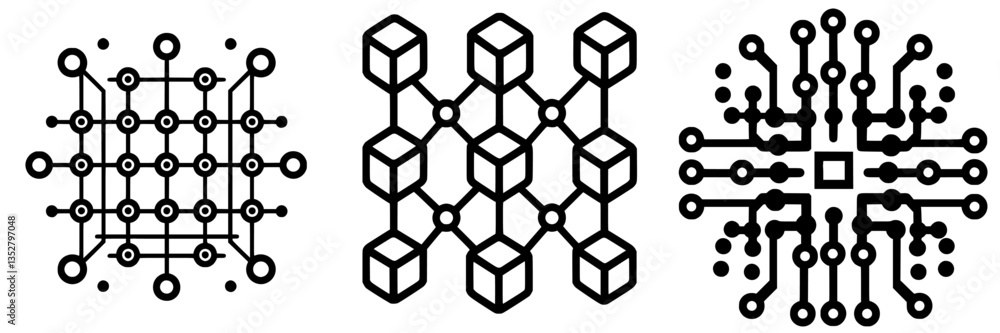 Poster geometric patterns depicting network design concepts in a modern digital environment with a focus on