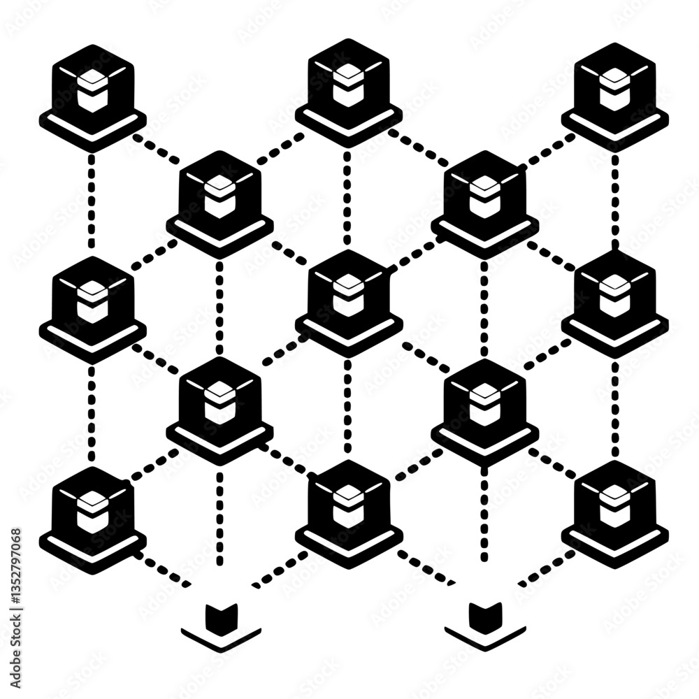Poster geometric pattern of interconnected boxes highlighting a network design for modern architectural con