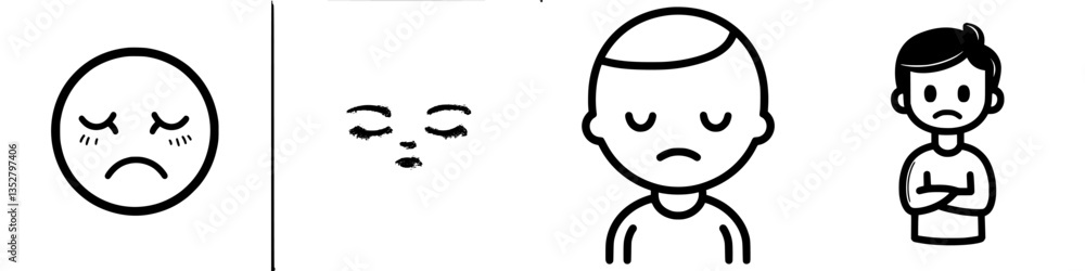 Poster expressions of sadness illustrated through various characters in a simple design