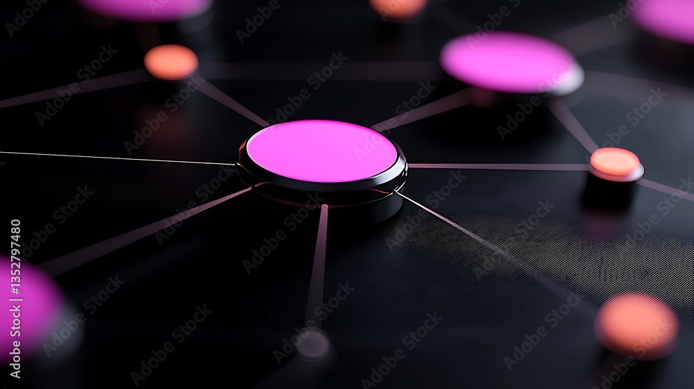 Poster abstract interconnected network background with pink and orange nodes