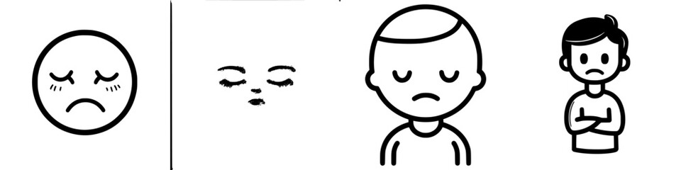 Obraz premium Expressions of sadness illustrated through various characters in a simple design