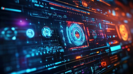 Obraz premium Futuristic Digital Interface, Neon Glow and Data Streams