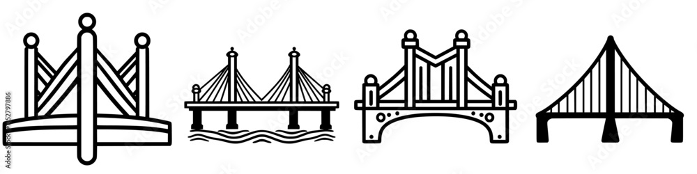 Poster designs of various bridge structures showcasing unique architectural styles and techniques during da
