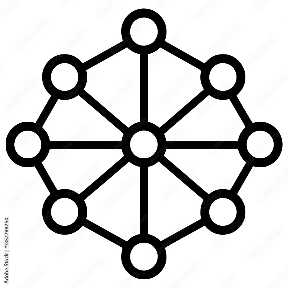 Poster complex geometric pattern featuring interconnected nodes and lines in a symmetrical design