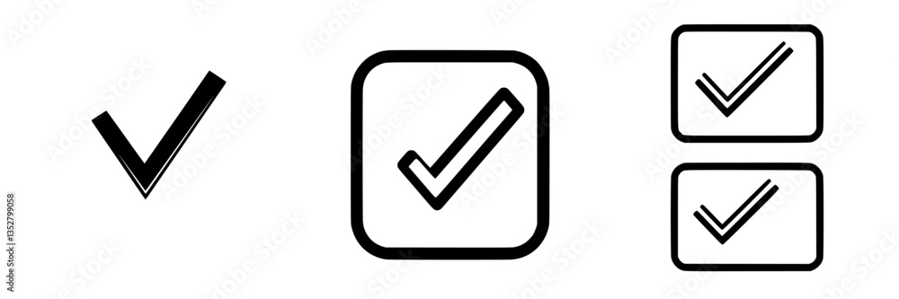 Poster various designs of check marks used for confirmation and approval in different contexts