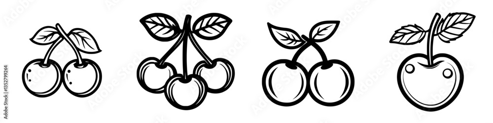 Poster different varieties of cherry illustrations showing distinct shapes and styles on a plain background