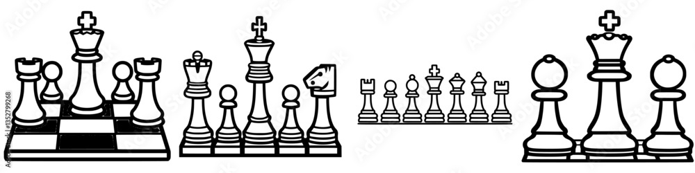 Poster chess pieces displayed in black and white emphasizing strategy and intellect during a friendly match