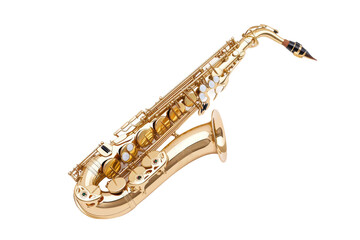 Obraz premium Golden alto saxophone on white background, cut out