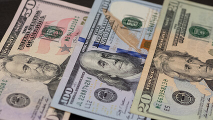 images of banknotes from various countries. photos of american dollars.