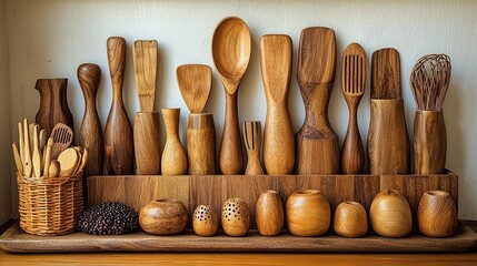 Collection of Exquisite Handcrafted Wooden Kitchen Utensils
