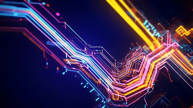 Vibrant Data Visualization with Colorful Lines and Digital Elements