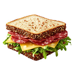 3D Salami Sandwich isolated on transparent background