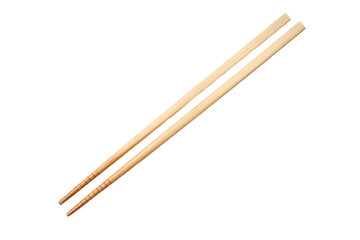 Simple wooden chopsticks on black background, cut out