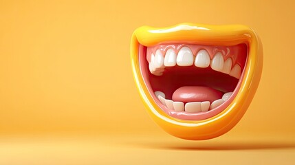 Naklejka premium Laughing Mouth Open Wide Showing Teeth and Tongue on Yellow Background