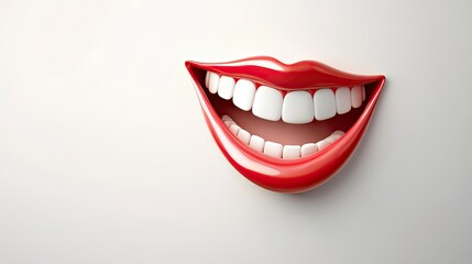 Naklejka premium Smiling Mouth with White Teeth and Red Lips on Clean Background