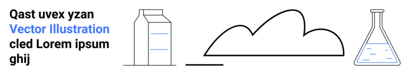 Obraz premium Carton container, cloud, laboratory flask with liquid. Ideal for sustainability, science, research, environment, eco-friendly products, innovation simple landing page