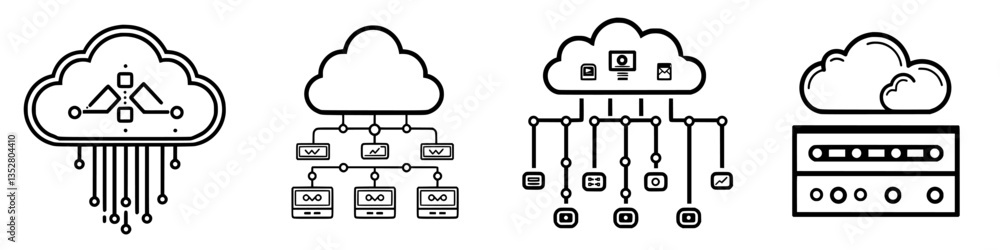 Poster cloud computing concepts illustrate data storage, connectivity, and management in a digital landscap