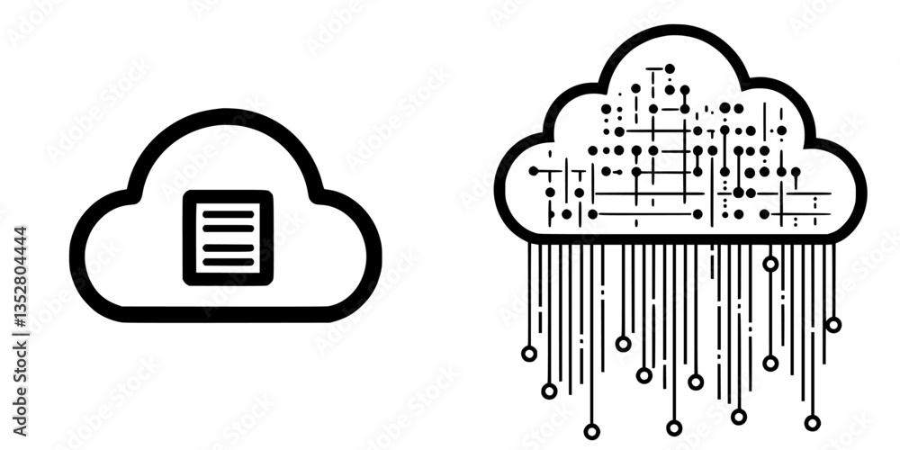 Poster cloud computing icons illustrating data storage and processing concepts in a digital environment