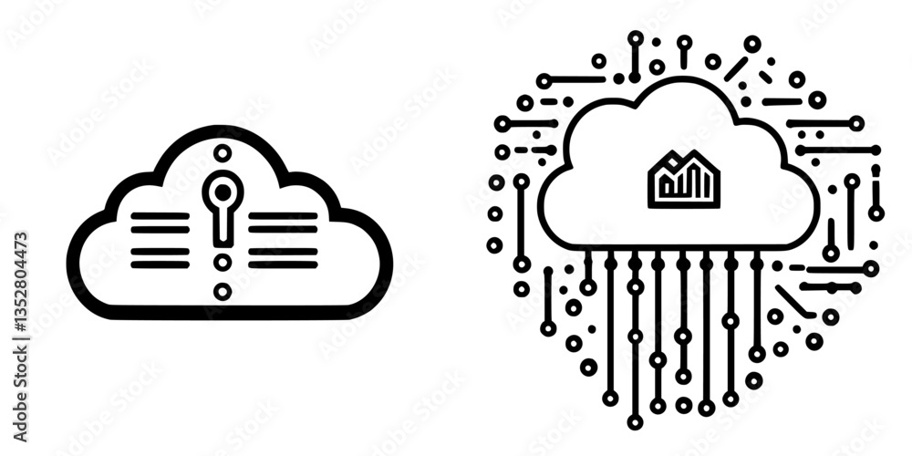 Poster cloud computing icons representing data security and digital connectivity in technology