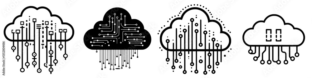 Poster modern cloud computing icons representing data flow in a digital network context