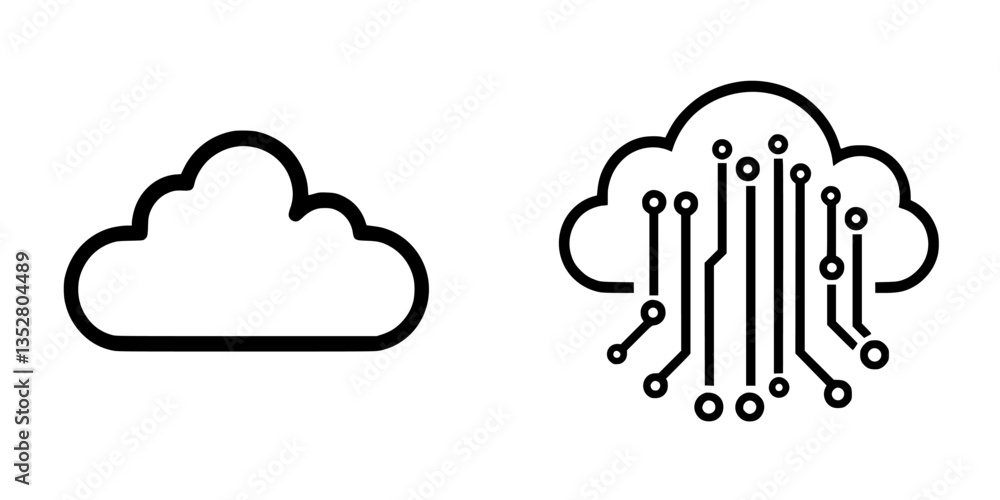 Aufkleber cloud computing symbol contrasted with traditional cloud representation in a minimalist style