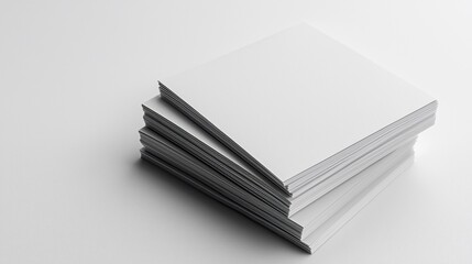 Stack of blank square papers on white background.