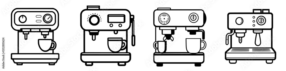 Poster different styles of espresso machines showcasing sleek designs and functionality for coffee enthusia