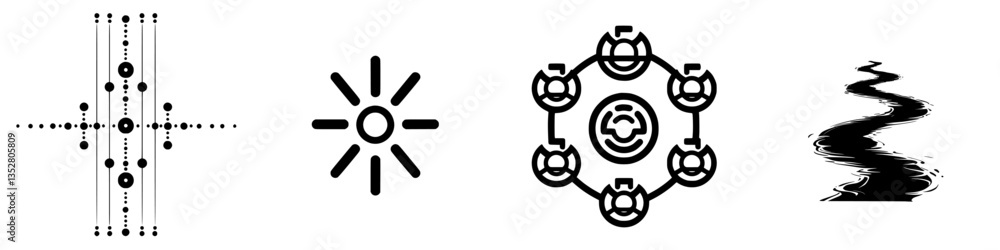 Poster geometric symbols representing nature and harmony depicted in a minimalist style