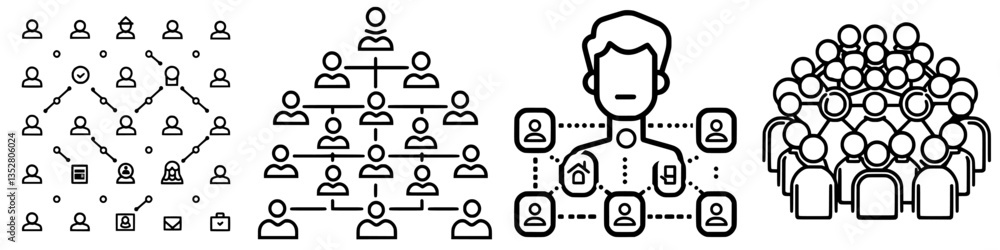 Poster visual representation of different networking structures showcasing connections and relationships am