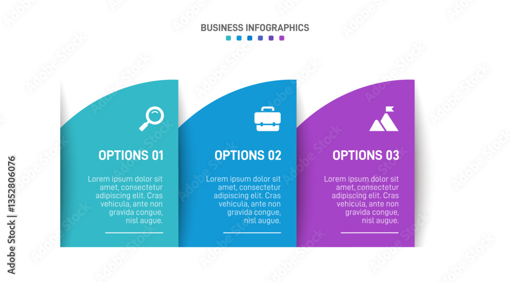 Poster horizontal progress bar featuring 3 arrow-shaped elements, symbolizing three six stages of business 