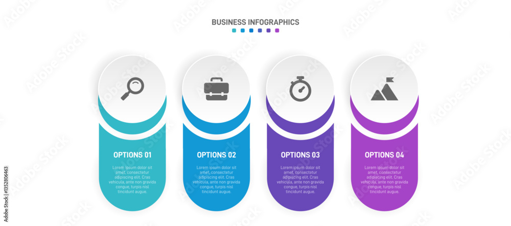Poster horizontal progress bar featuring 4 arrow-shaped elements, symbolizing the four stages of business s