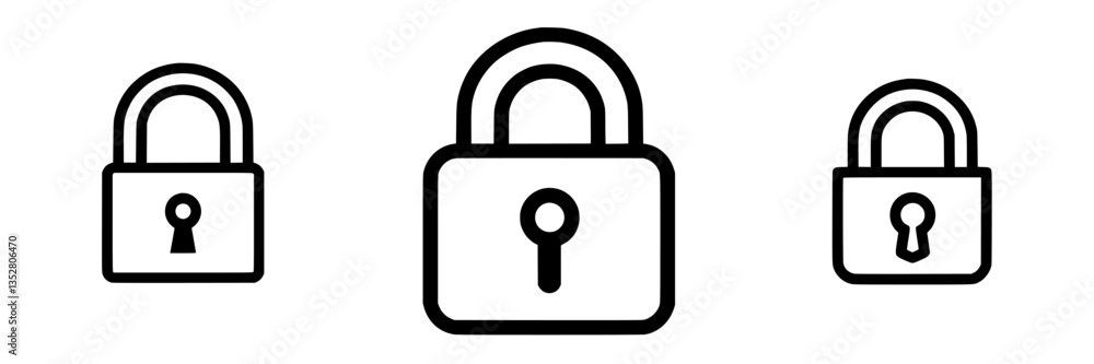 Poster multiple padlock icons representing security and protection in a minimalist design with clear lines 