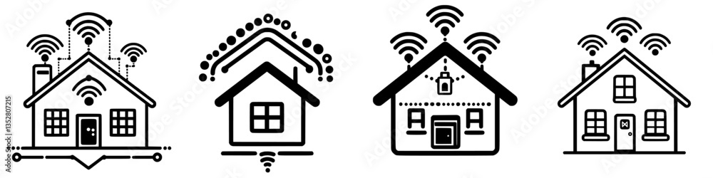Poster icons representing smart home technology showcasing connectivity and automation features through var