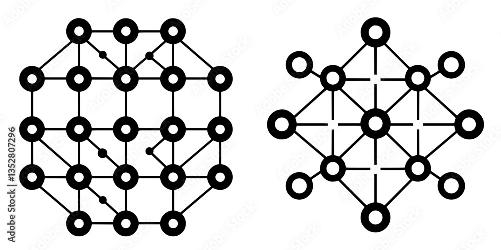 Poster diagrams of interconnected networks showcasing different structural designs and connectivity pattern