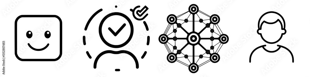 Poster creative icons representing digital identity verification and social connection in the modern digita