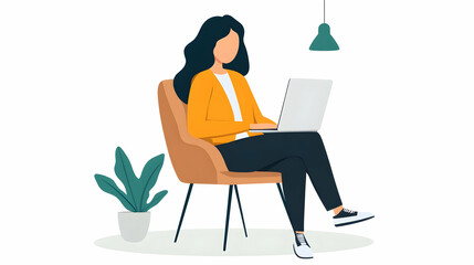 Woman sitting in an office chair with bad posture experiencing back pain while working on her laptop