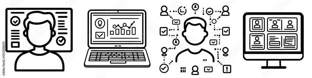 Poster digital communication tools for professional collaboration and performance tracking in a modern work