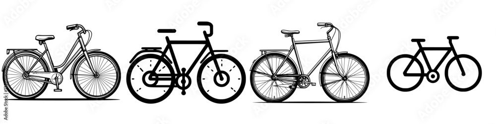 Aufkleber different types of bicycles illustrated with varying designs and frames in a minimalist style