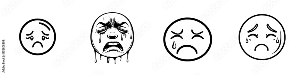 Poster various expressions of sadness depicted through simple cartoons in a minimalist style
