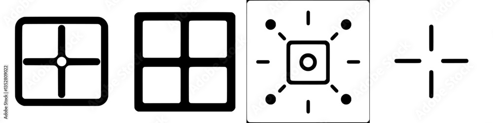 Poster various geometric symbols representing focus points and alignment used in design and technical appli