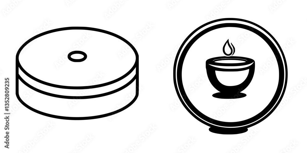 Poster symbols representing a biscuit and a steaming bowl in simplistic design