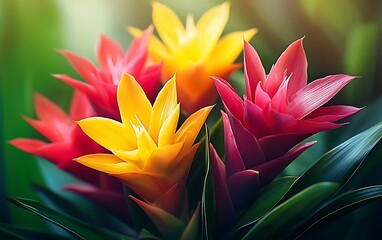 Fototapeta premium Vibrant Tropical Flowers Red Yellow Blooms Nature Photography