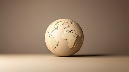 A monochromatic globe showcasing continental landmasses in an elegant earth tone setting