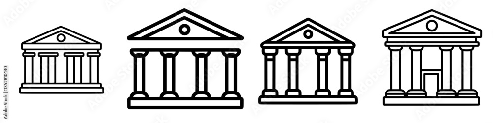 Poster various architectural designs of classical buildings featuring columns and pediments in a minimalist
