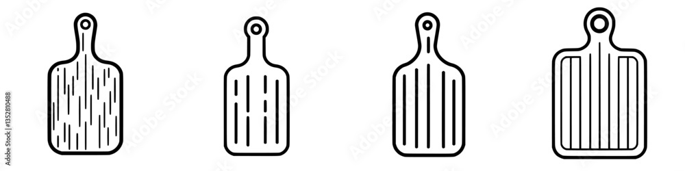 Poster different designs of cutting boards displayed in a minimalistic layout on a plain background